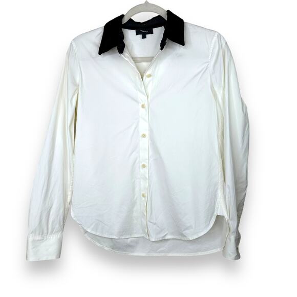 Theory NWOT White Silk Blend Velour Collared Fancy Button Down Shirt Blouse - Picture 2 of 8
